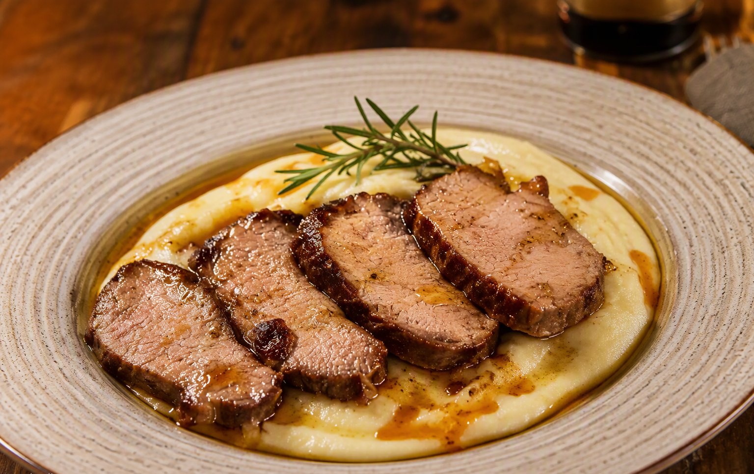 Il filetto di cinghiale in arista su purè al rosmarino
